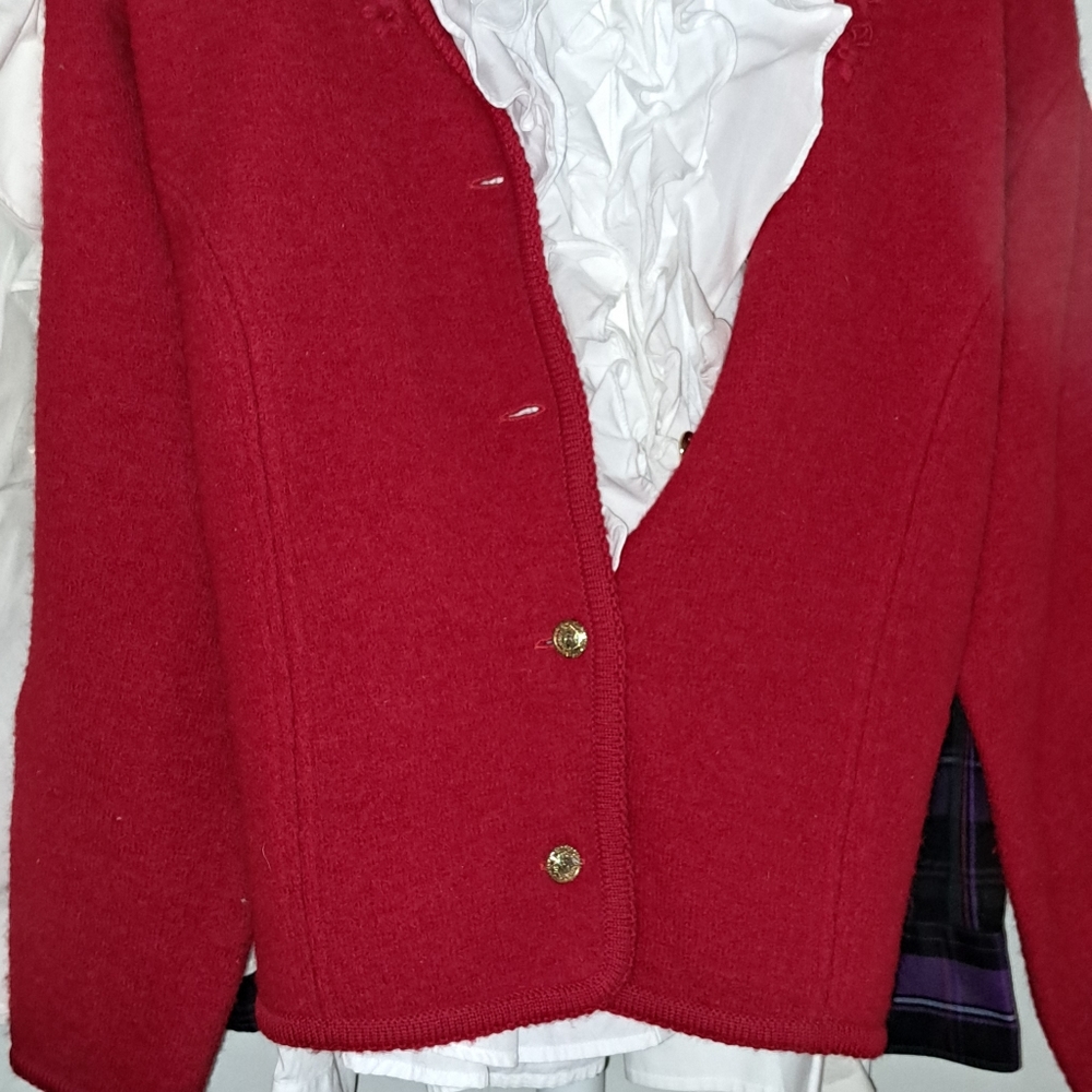 Pendleton Virgin Wool Red /Gld Button Cardigan Vt… - image 5